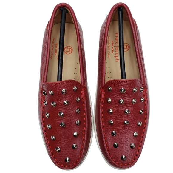 Marc Joseph | NIB Louisville Red Grainy Leather Studded Loafers Girl's 1.5 - Picture 5 of 14